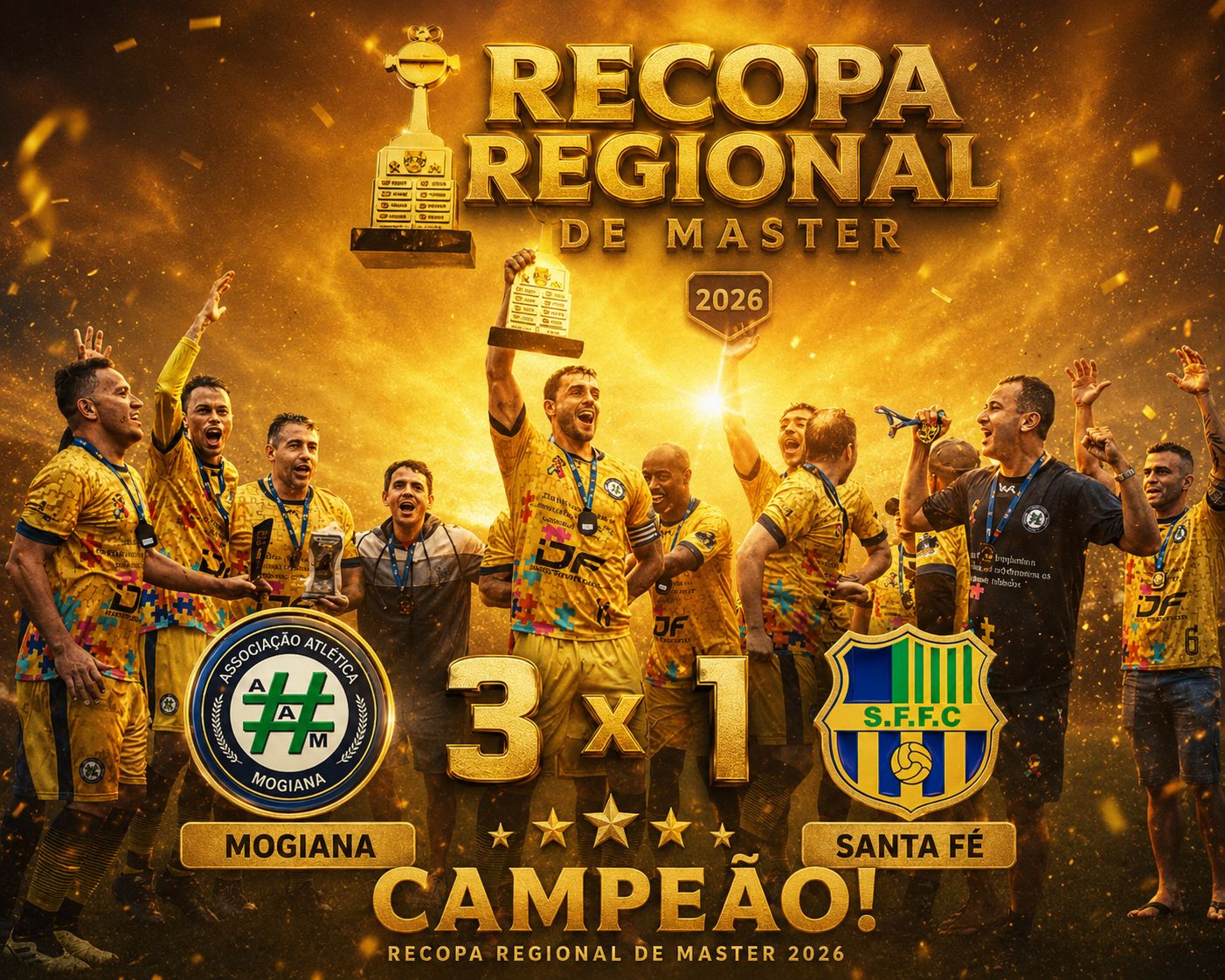 Mogiana vence Santa Fé por 3 a 1 e conquista a Recopa Regional de Master 2026 e faz historia com dois títulos em uma semana